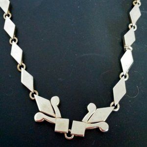 ART DECO CHROME Fleur DE Le Necklace VERY HEAVY High End Vintage